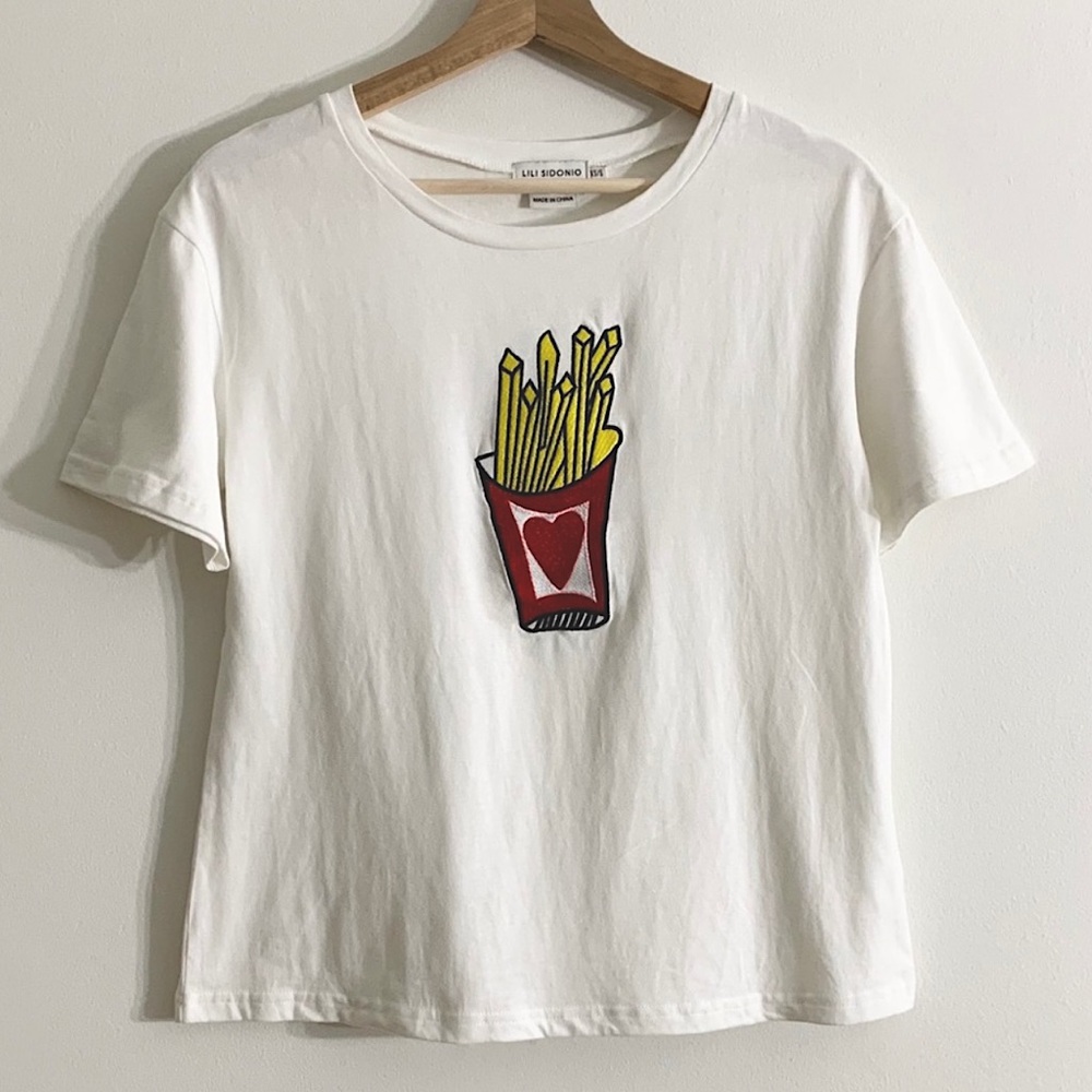 Molly Bracken Lili Sidonio White French Fry Embroidered Tee